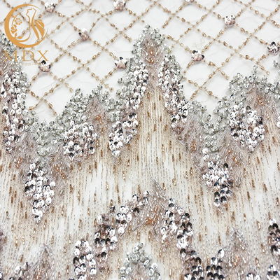 Beautiful 3D Sequin Lace Fabric Collections 80% Nylon Beaded Lace Material