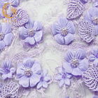 ผ้าปักลายดอกไม้ 3 มิติ / วัสดุลูกไม้สีม่วงโพลีเอสเตอร์สำหรับชุดราตรี