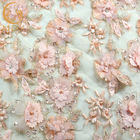 ผ้าลูกไม้ดอกไม้ 3D ฝรั่งเศสลูกปัดแฮนด์เมด 1 หลาผ้าลูกไม้สีชมพู