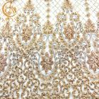 เย็บปักถักร้อยทำด้วยมือสีทองลูกไม้วัสดุผ้าลูกไม้ MDX สำหรับชุดแต่งงาน