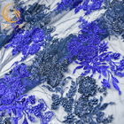 ผ้าลูกไม้ลูกปัดสีน้ำเงินรอยัล 80% ไนลอนละลายน้ำได้ 140 ซม. กว้างสำหรับเด็ก Dress