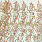 ผ้าลูกไม้ฝรั่งเศส 3D Applique สีชมพูสำหรับงานแต่งงาน