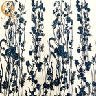ผ้าลูกไม้ปักลายดอกไม้ 3 มิติสีน้ำเงินเข้มสำหรับชุดราตรี